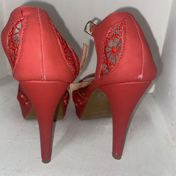 Lov Mark High Heels Womens Red Glitter Platform Ankle Strap Sandal Sz 8 - Picture 5 of 8